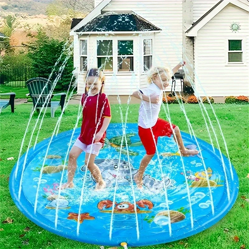 XL Watersproeier Mat 2025 met Zeeleven Thema – 170 cm Opvouwbaar Opblaasbaar Waterkussen voor Kinderen & Huisdieren | Zomerplezier met Schildpadden, Vissen & Zeepaardjes - Afbeelding 2