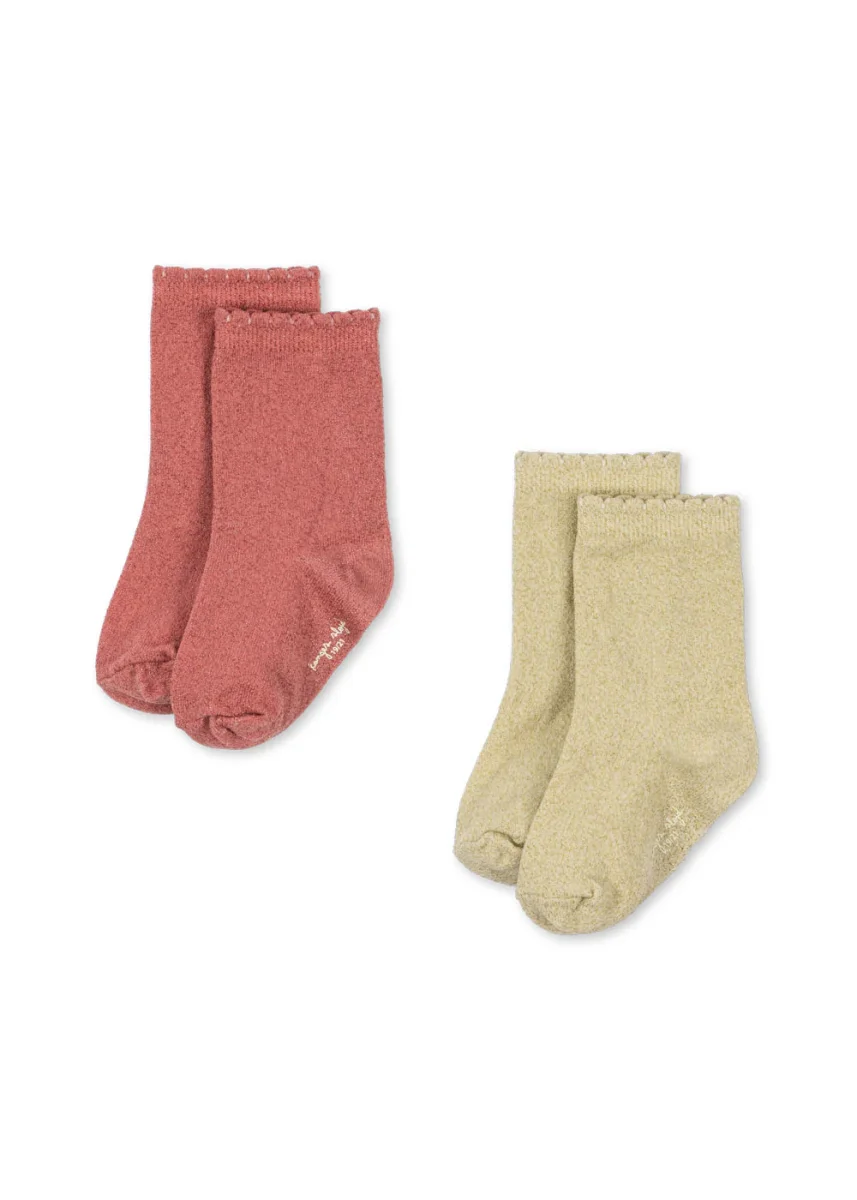 2 paar glitter sokken - eggnog/rosette - Afbeelding 2