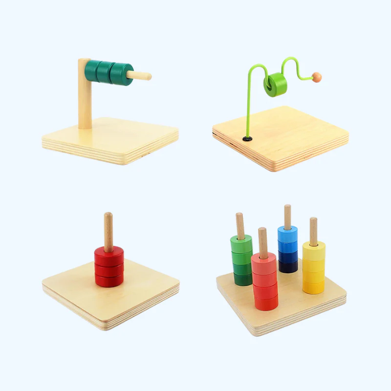 Montessori Houten Speelgoed - Sensory Preschool Leren Discs op Horizontale Pen, Educatief Houten Speelgoed voor Peuters - Afbeelding 2