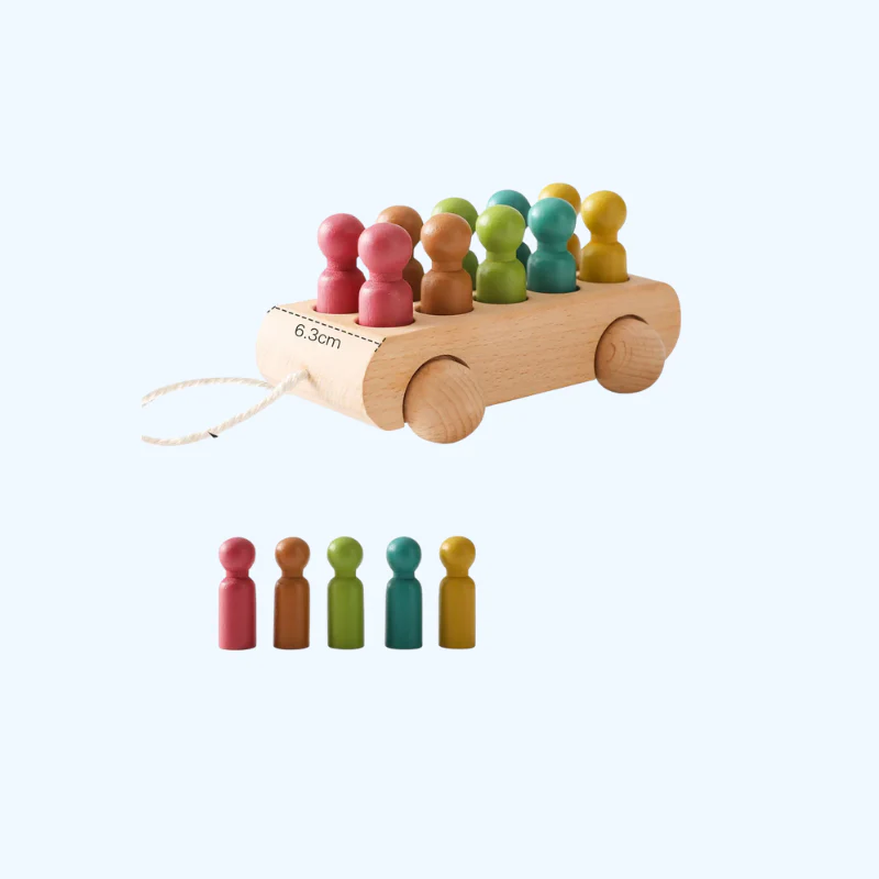 Houten Kleurrijke Beuken Loopwagen Speelgoed - Voor Baby's van 1 tot 3 Jaar met 10 Houten Poppen, Montessori Ontwikkelingsspeelgoed - Afbeelding 2