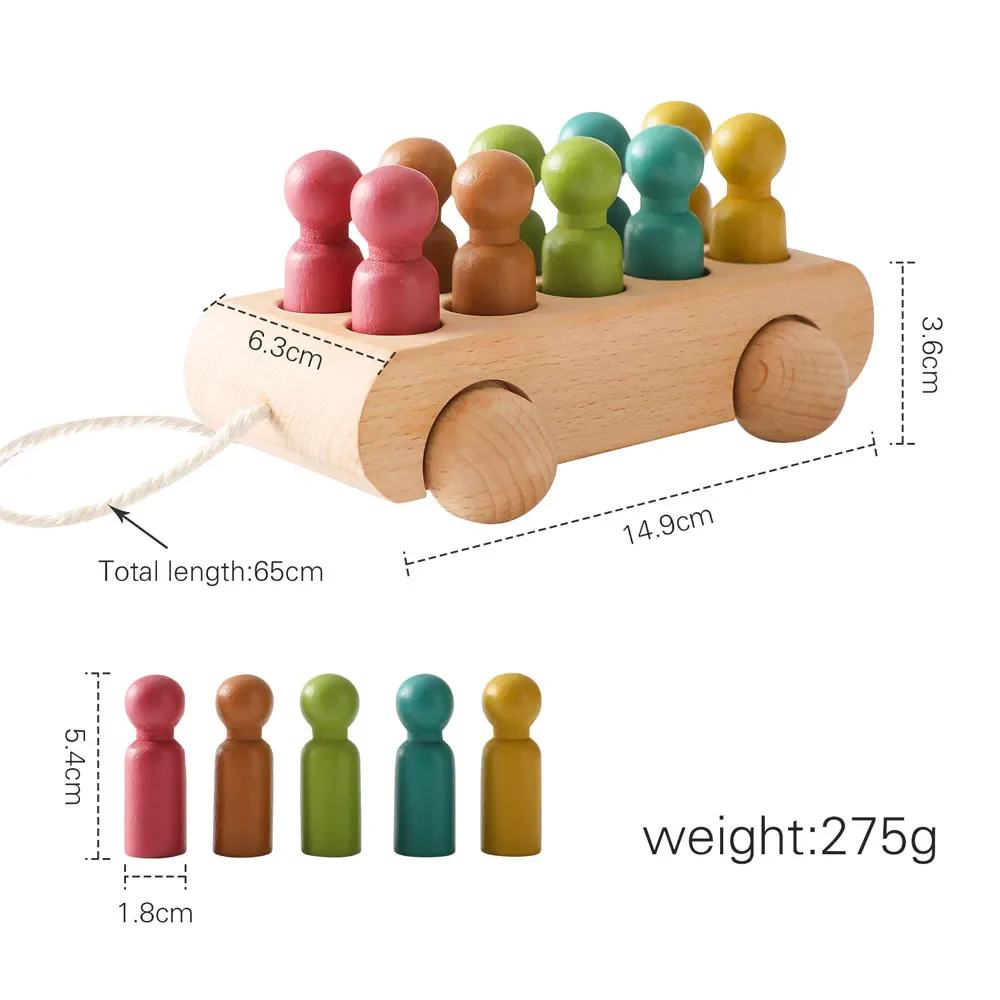 Houten Kleurrijke Beuken Loopwagen Speelgoed - Voor Baby's van 1 tot 3 Jaar met 10 Houten Poppen, Montessori Ontwikkelingsspeelgoed - Afbeelding 8